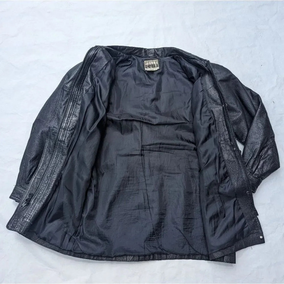 Vintage Pelle Cuir Black Leather Jacket  Zipper & Button Front - Men's Large - Picture 8 of 8